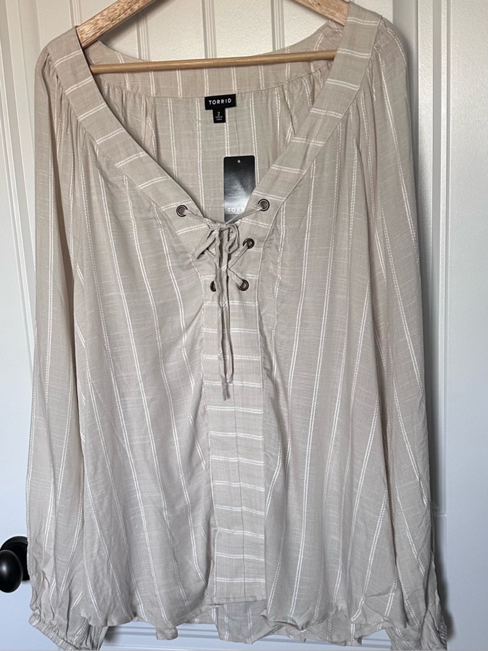 Torrid Cream Boho Blouse | Lace-Up Peasant Top NWT
